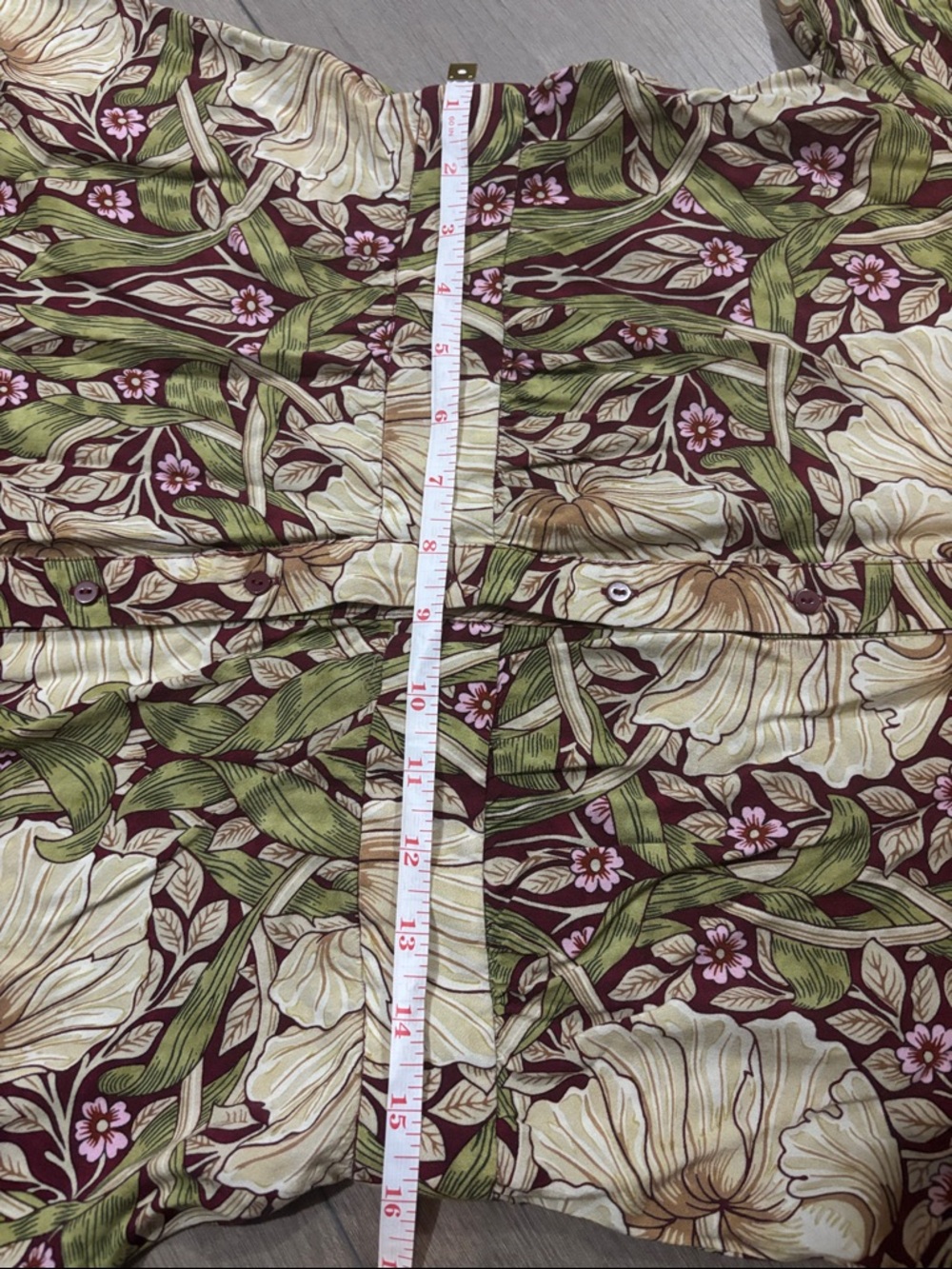 Morris & Co Floral Print Long Sleeve Midi Dress in Olive and Cream - Picture 6 of 9